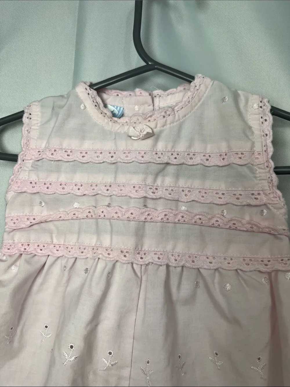 Baby Grand Pink eyelet bubble romper with ruffle accents size 9 months